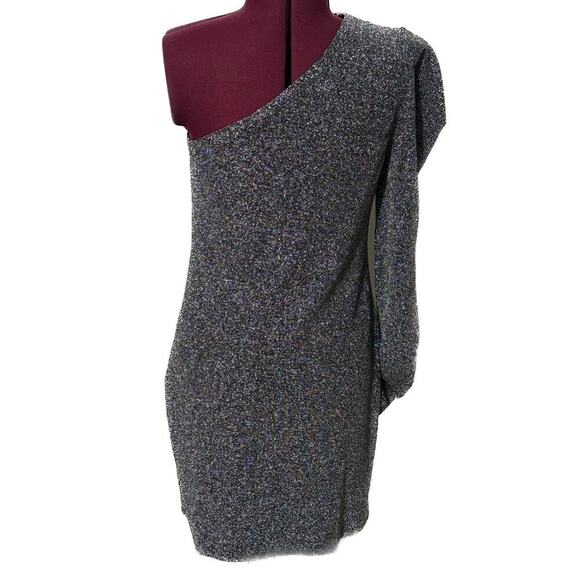 STEVE MADDEN Mirabelle Mini Dress Black Silver Metallic One Shoulder NWT L - Picture 5 of 9